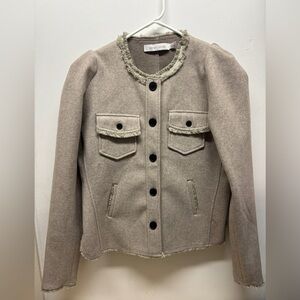 bishop + young Taupe Wool Blazer with Black Buttons